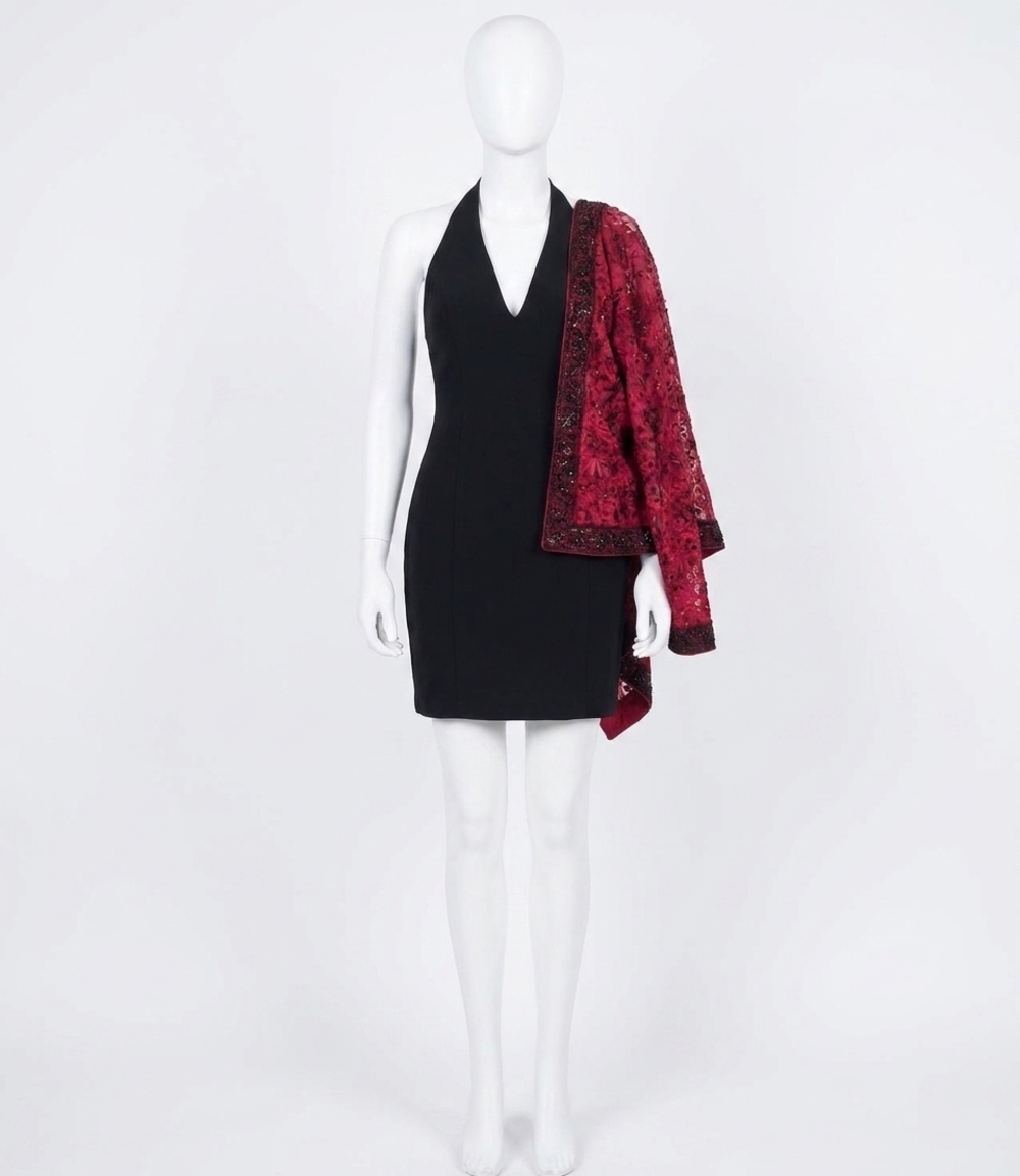 NEW RACHEL ALLAN sheath jersey short prom dress in marsala/black